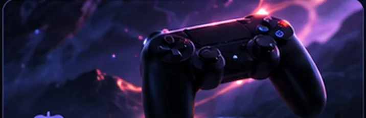Manette de jeu au-dessus d'un paysage nébuleux